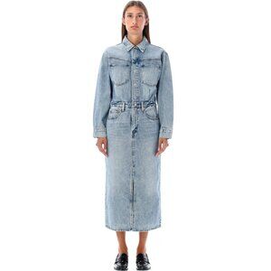 Levi’s Premium Long Sleeve Belt Loops Light Wash Denim Shirt Midi Dress W34